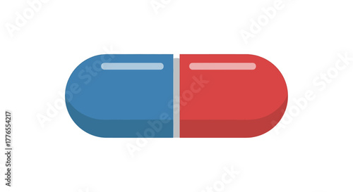 A simple, two-toned capsule, blue on one end and red on the other, resting horizontally against a white background