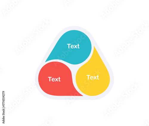 Three overlapping colorful shapes with text for presentation or infographic