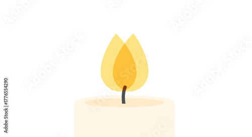 A simple, minimalist illustration of a lit candle against a clean white background, with flame in shades of yellow