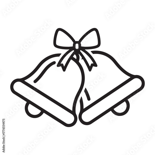 Two silhouetted christmas bells tied with a festive ribbon