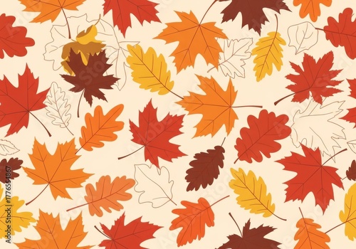 Autumn leaves vector seamless pattern, fall foliage background
