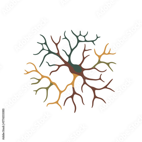 Abstract neural network web with interconnected branches and colors  