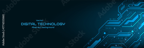 Abstract futuristic technology background with a circuit board with a glowing line and electronic elements. High-tech circuit board connection system. Vector illustration for banner and web template.