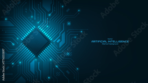 Electronic microchip on a circuit board with electronic elements, Futuristic background. Semiconductor, CPU, and chip processor. Technology vector illustration.