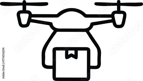 drone carrying shopping box outline icon for cyber monday