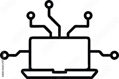 laptop surrounded by circuit lines outline icon for cyber Monday