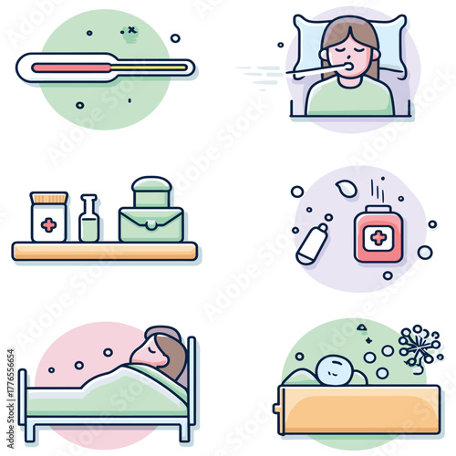set of cartoon sickness icons