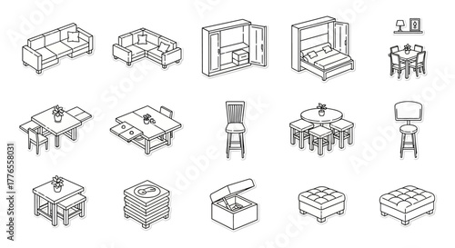 furniture illustration showcasing a sofa bed table and chair perfect for interior design mockups and home decor layouts offering design inspiration