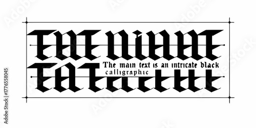 The main text is an intricate black calligraphic font in gothic style