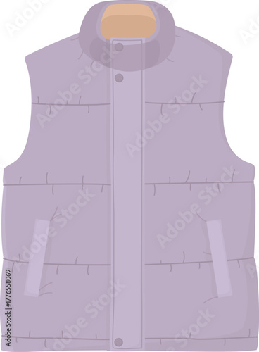 Puffer vest in purple tones. Stylish sleeveless quilted jacket isolated on white.
