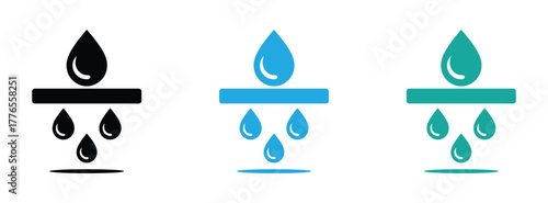 Set of drops silhouettes, raindrops, splash, sea waves, pouring water, spray icons and design elements