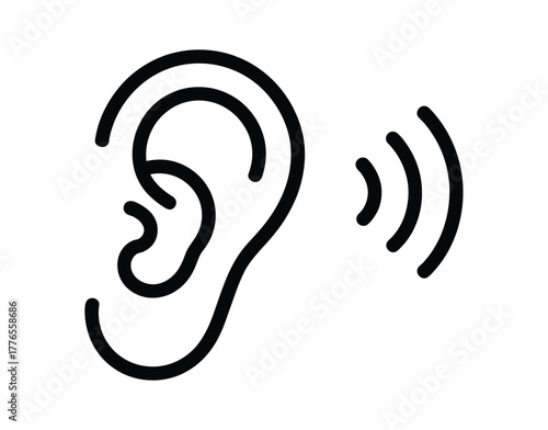 Ear Icon with Sound Wave Symbol for Hearing and Audio Technology