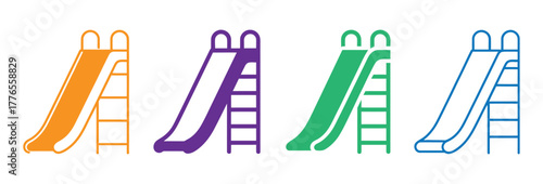Kids Slider Icon Set Black and White Playground Slide Illustrations Vector Design