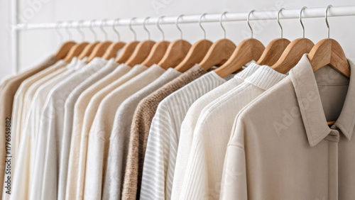 Wallpaper Mural Minimalist clothing on hangers in calm colors. shirts on hangers Torontodigital.ca