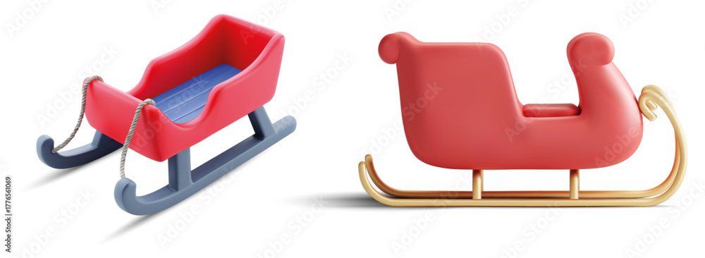 Fototapeta premium 3D Christmas Sleigh and Sled Icon Isolated on White
