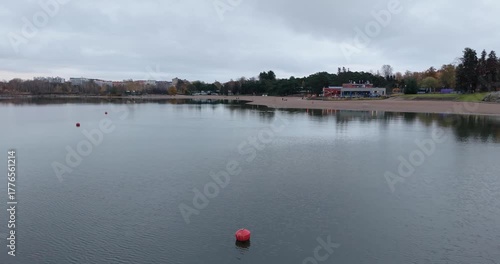 Drone flight over Hietaranta Beach ending with Helsinki skyline view