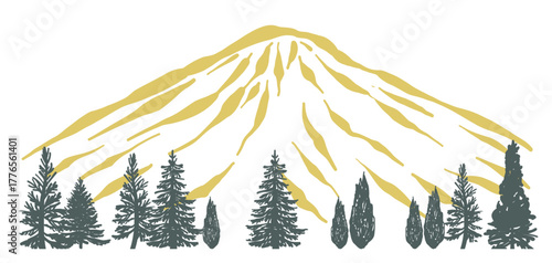 日本の鳥取県の山「大山」と森の風景。Mt. Daisen and forest scenery in Tottori prefecture, Japan.