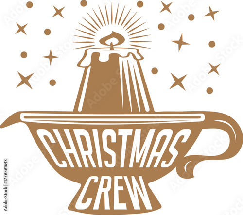 Vintage christmas crew candle lantern with sparkles and stars