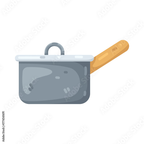 Illustration of Saucepan with Wooden Handle 