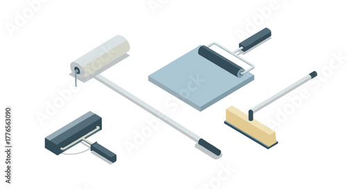 Essential painting and decorating tools isometric set for home improvement projects