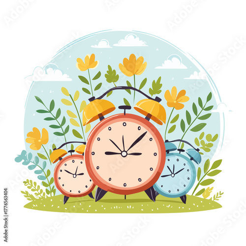 Spring Clock Illustration with Flowers and Nature Elements | Cute Seasonal Vector Art