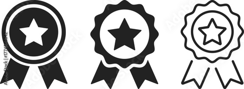 Award and Achievement Badge icon set. Winner Emblem Reward Symbols. Quality Assurance Mark and Verified Seal sign.  Trophy, Recognition signs