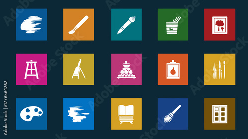 Collection of Artistic Icons Representing Painting, Drawing, and Creative Tools.