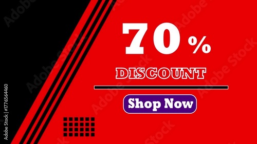 Animated 70% Discount Banner with Shop Now Icon Button, Looping Sale Promo Animation for E-commerce Ads, Social Media Reels and Website