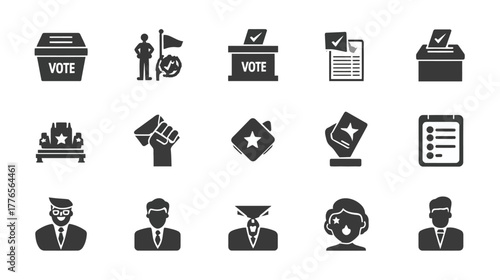 Collection of Election and Voting Icons Representing Democracy and Civic Participation.