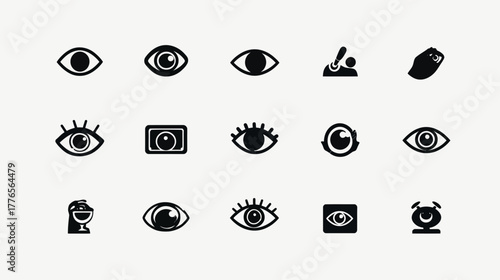 Collection of eye icons representing vision and sight in various styles.