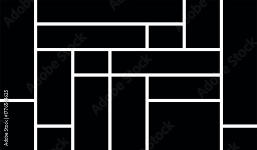 Abstract geometric pattern of black rectangles divided by thin white lines