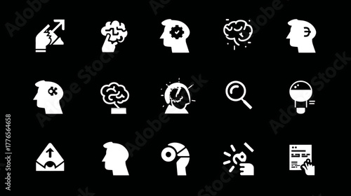 Collection of Mind and Thinking Icons - Brainstorming, Ideas, and Problem Solving.