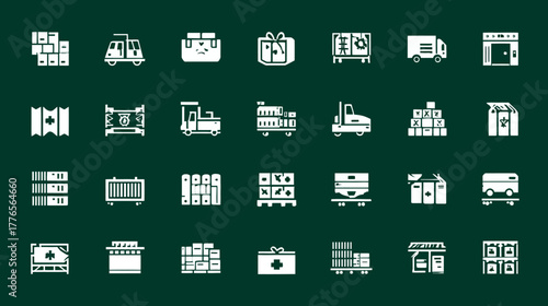 Collection of Logistics and Transportation Icons Representing Shipping and Delivery Services.