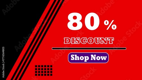 Animated 80% Discount Banner with Shop Now Icon Button, Looping Sale Promo Animation for E-commerce Ads, Social Media Reels and Website