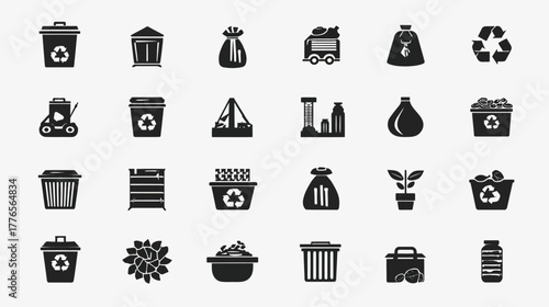 Collection of recycling and waste management icons for environmental protection.