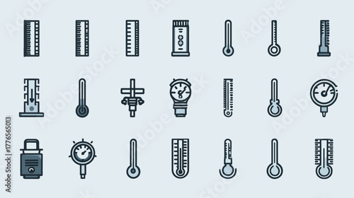 Collection of various thermometers and temperature measuring devices.