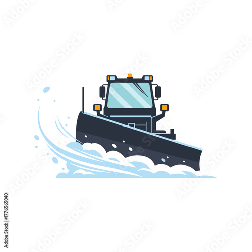 Snow plow truck clearing snow in winter landscape  