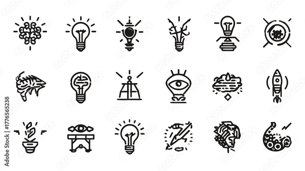 Naklejka premium Creative Thinking and Idea Generation Icon Collection Set.