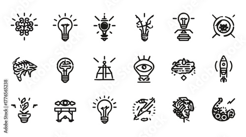 Creative Thinking and Idea Generation Icon Collection Set.