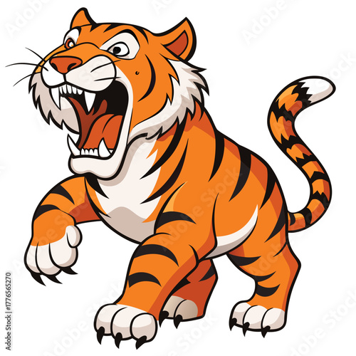 Cartoon Roaring Tiger - Wild Animal Mascot Vector