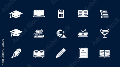 Hand drawn academic and educational icon set illustration.