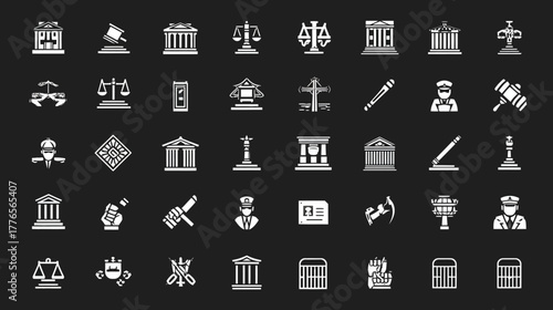 Legal and Justice Icons Representing Law and Order Concepts.