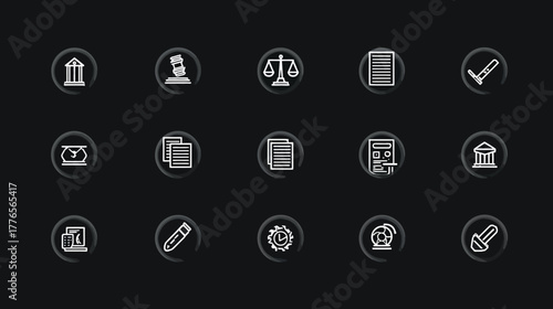 Legal and Justice Icons Representing Law and Order Concepts.