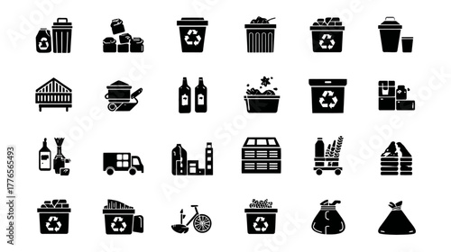 Recycling and Waste Management Icons Collection.