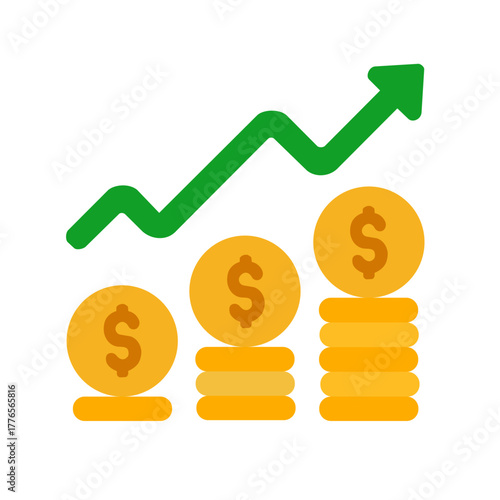 Finance and Investment Growth Icon, Flat Style Vector Illustration
