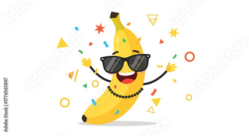 A Cheerful Banana Character Celebrating Success With Sunglasses During Festivities