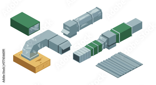 Isometric industrial ductwork and ventilation system elements