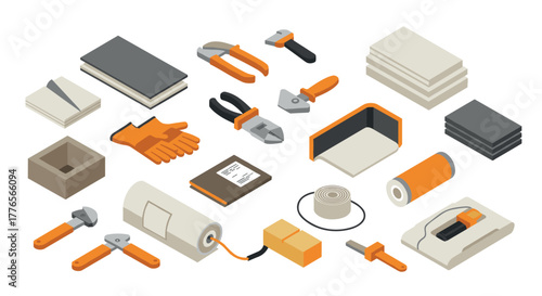 Isometric tools and materials for construction and diy projects