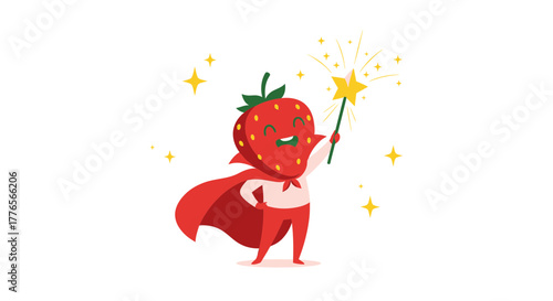 A Cheerful Fruit Superhero Casting Magic With Sparkles And A Star Wand