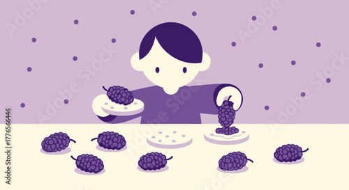 A Curious Child Preparing A Tasty Delight with Fresh and Plump Mulberries